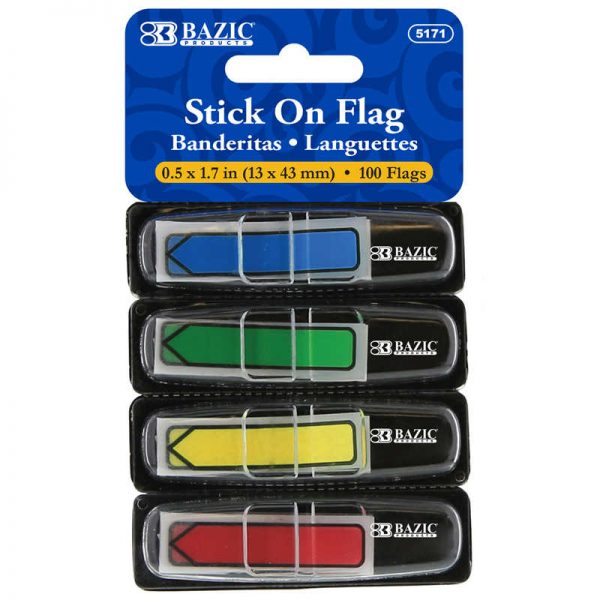 Bazic® Neon Primary Color Printed Arrow Flags with Dispenser, 25 ct., 4/Pack