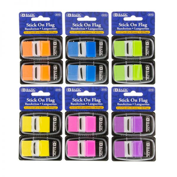 Bazic® Assorted Neon Color Standard Flags with Dispenser, 30 ct., 2/Pack