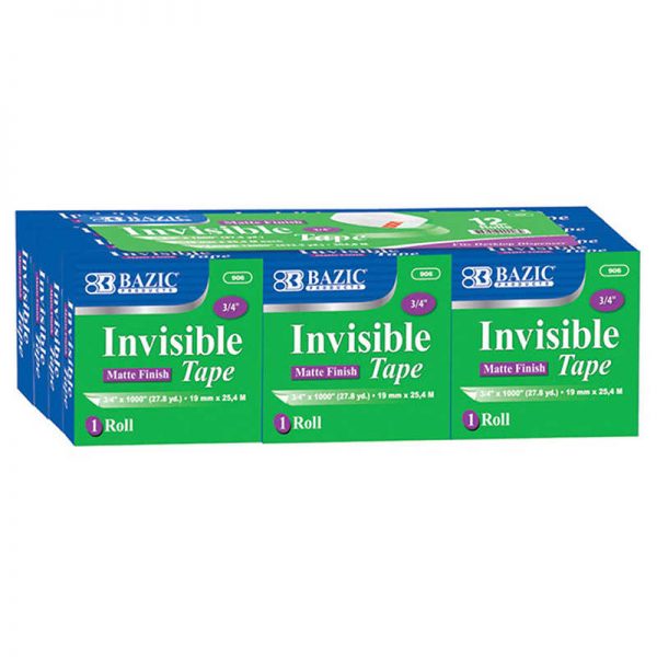 Bazic® Tape Refill, Invisible Tape, 3/4" x 1000", 12 Rolls