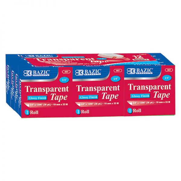 Bazic® Tape Refill, Transparent Tape, 3/4" x 1296", 12 Rolls