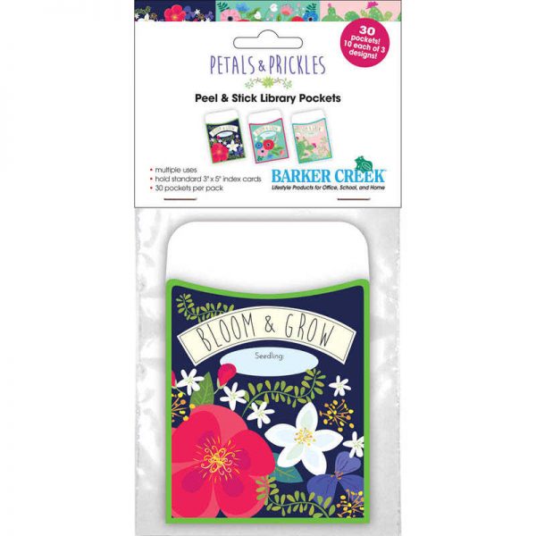 Barker Creek Peel & Stick - Petals & Prickles Library Pockets, 3 1/2" x 5 1/8", Pack of 30