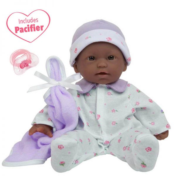 JC Toys La Baby Soft 11" Baby Doll, Purple with Blanket, African-American