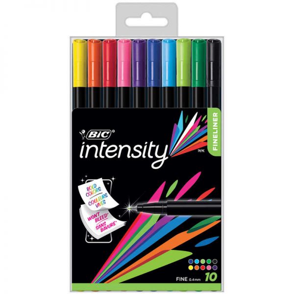 BIC® Intensity Fineliner Marker Pen, Fine Point (0.4mm), Assorted Colors, 10 Count