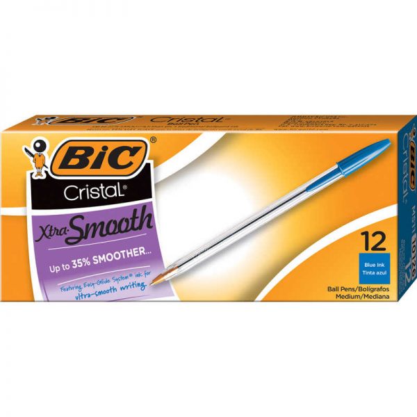 BIC® Cristal® Xtra Smooth Ballpoint Pen, Medium Point (1.0mm), Blue, 12-Count