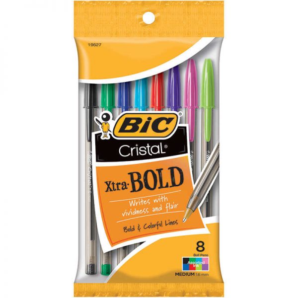 BIC® Cristal® Xtra Bold Ball Pen, Assorted Colors, Pack of 8