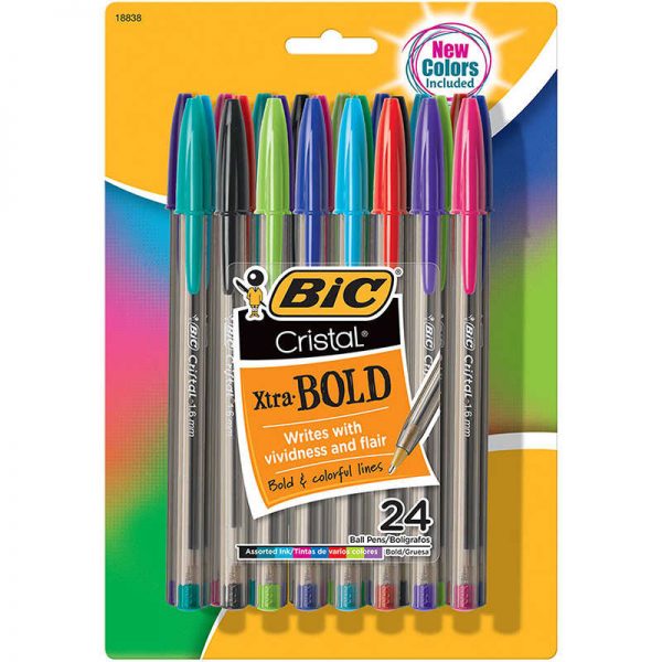 BIC® Cristal® Xtra Bold Fashion Ballpoint Pen, Medium Point (1.6mm), Assorted Colors, 24-Count