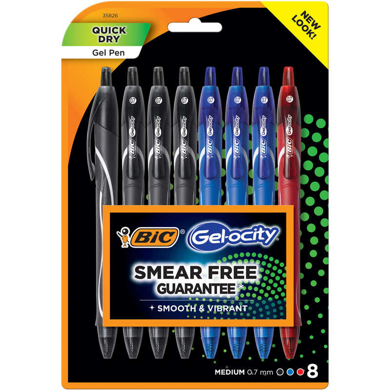 BIC Gel-ocity Quick Dry Retractable Gel Pens, Medium Point (0.7mm),  Assorted Colors, 12 Count, Colors may vary