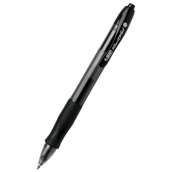 BIC® Velocity® Gel Retractable Roller Ball Pen, 0.7 mm, Black, Pack of 12