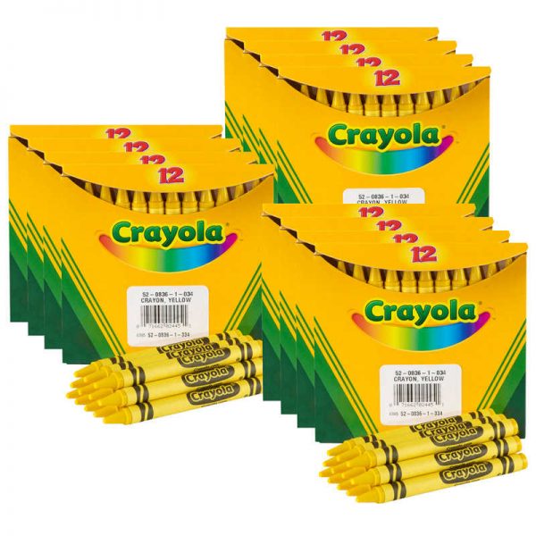Crayola® Bulk Crayons, Yellow, Regular Size, 12 Per Box, 12 Boxes