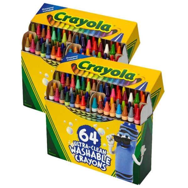 Crayola® Ultra-Clean Washable Crayons - Regular Size, 64 Per Pack, 2 Packs