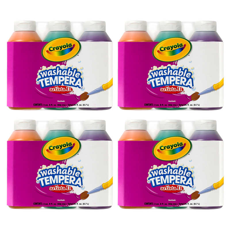 Crayola® Artista II® Washable Tempera Paint, Secondary Colors, 3 Bottles Per Set, 4 Sets