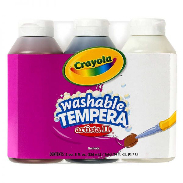 Crayola® Washable Tempera Paint, Neutral Colors, 8 oz., Pack of 3 Bottles