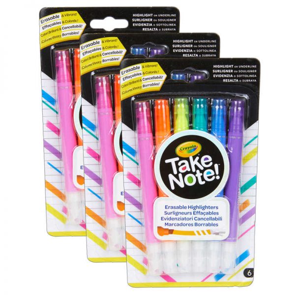 Crayola® Take Note! Erasable Highlighters, 6 Per Pack, 3 Packs