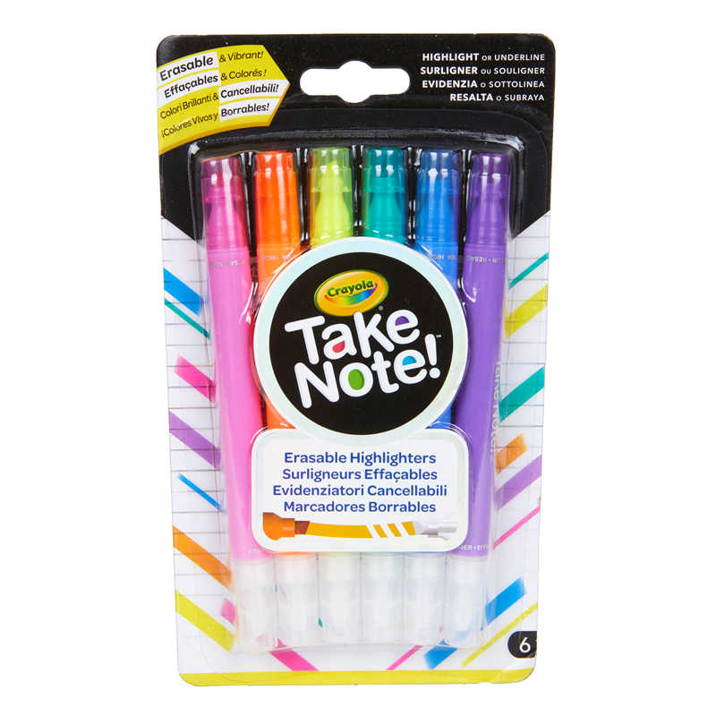 Crayola Take Note Erasable Highlighters 6/Pkg   071662065041 