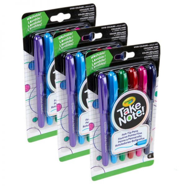 Crayola® Take Note! Ultra-Fine Washable Felt-Tip Marker Pen, 6 Per Pack, 3 Packs