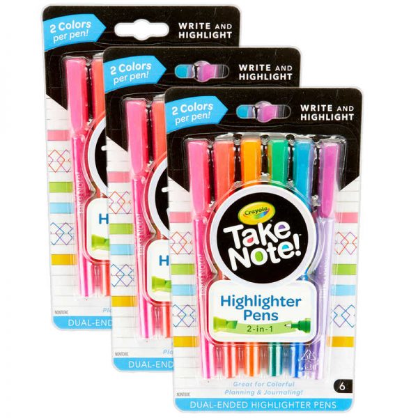 Crayola® Take Note! Dual-Ended Highlighter Pens, 6 Per Pack, 3 Packs