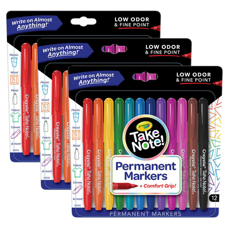 Crayola® Take Note! Permanent Markers, 12 Per Pack, 3 Packs