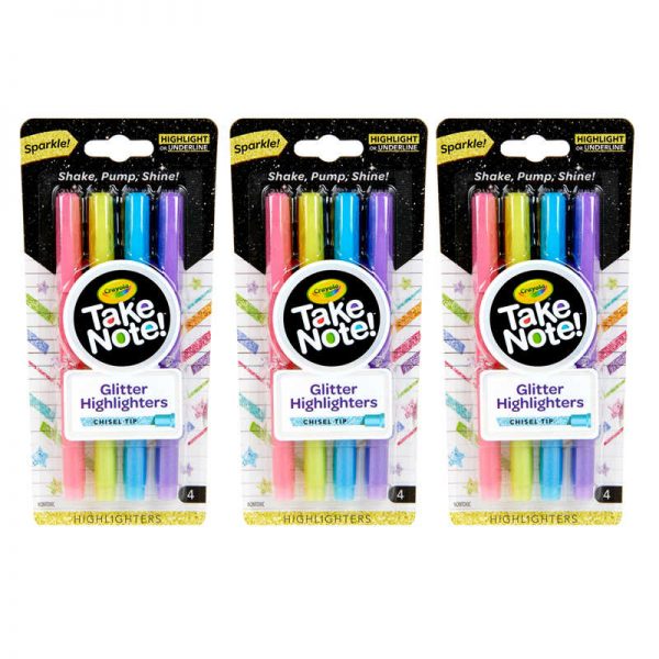 Crayola® Take Note Glitter Highlighters, 4 Per Pack, 3 Packs