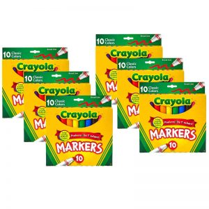 Crayola® Broad Line Markers, Classic Colors, 10 Per Box, 6 Boxes