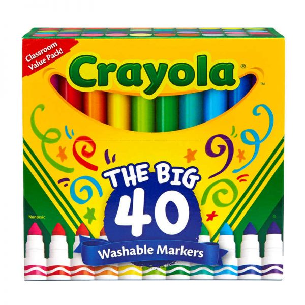 Crayola® Washable Markers, Broad Line, Assorted Colors, Pack of 40