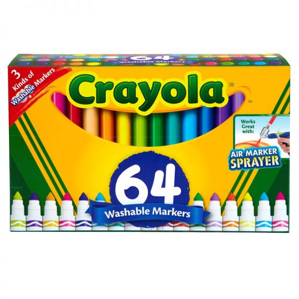 Crayola® Washable Markers, Broad Line, Assorted Colors, Pack of 64