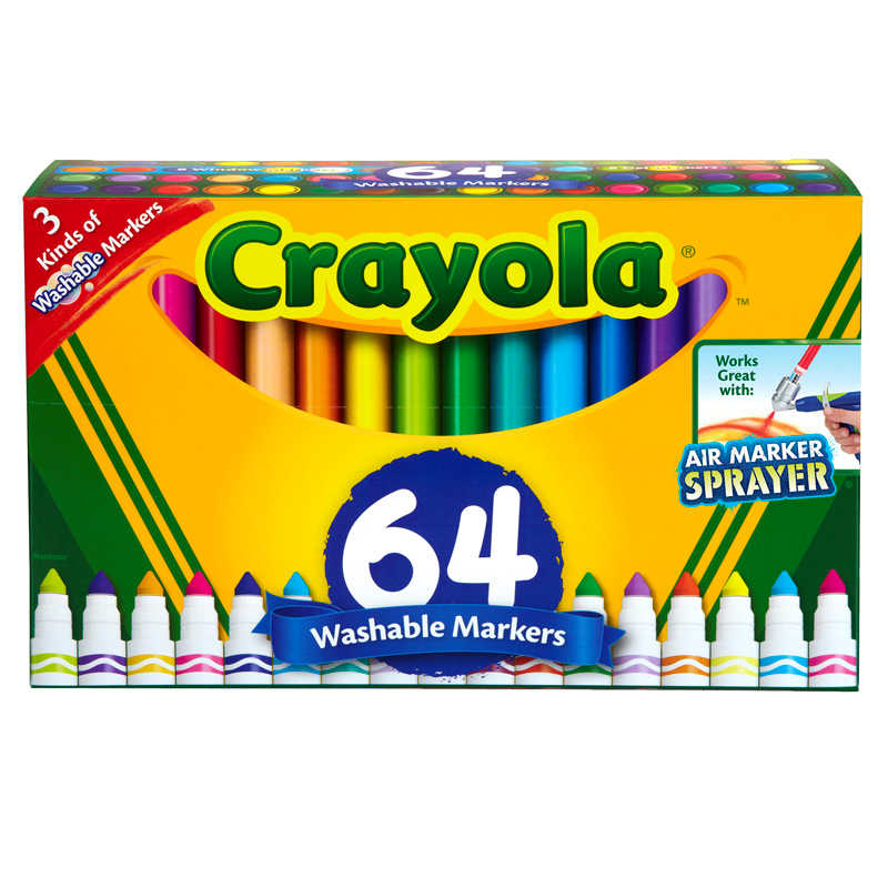 TeachersParadise - Crayola® Washable Markers, Broad Line, Assorted Colors,  Pack of 64 - BIN588180