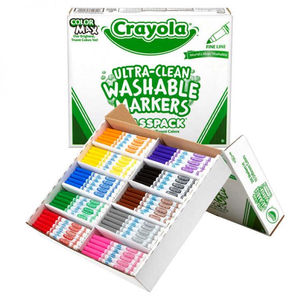 Crayola® Ultra-Clean Washable Markers Classpack®, Fine Line, 10 Colors, Pack of 200
