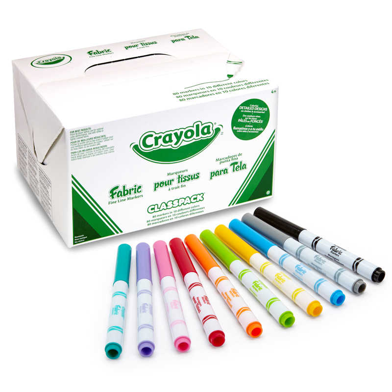 TeachersParadise - Crayola® Fabric Markers, Fine Line, 10 Colors, 80 Count  - BIN588215