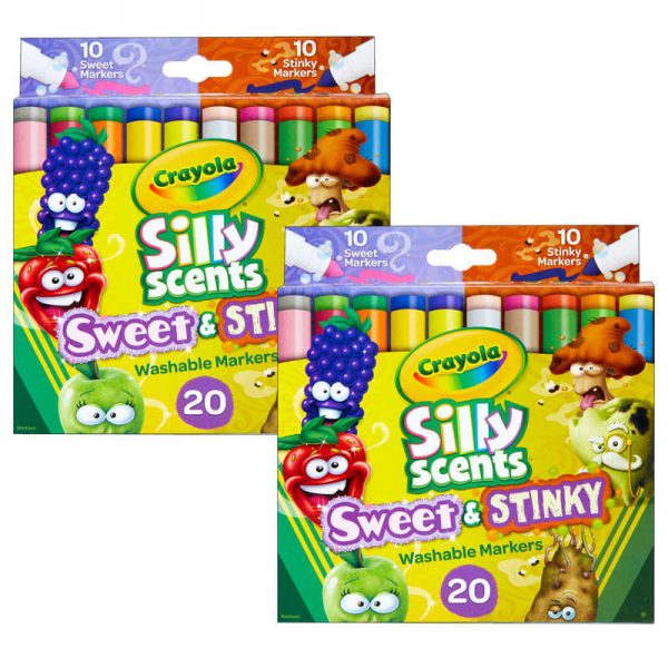 Crayola® Silly Scents™ Sweet & Stinky Washable Markers, Broad Line, 20 Colors/Scents Per Pack, 2 Packs