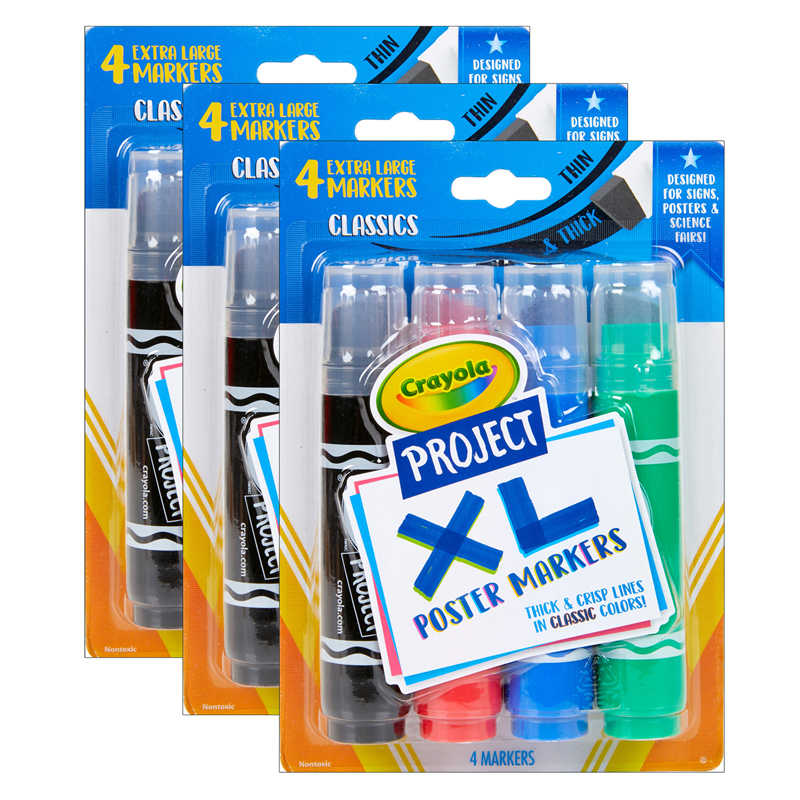 TeachersParadise - Crayola® Project XL Poster Markers, Classic, 4 Per Pack,  3 Packs - BIN588356-3