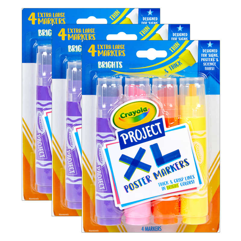 TeachersParadise - Crayola® Project XL Poster Markers, Bold & Bright, 4 Per  Pack, 3 Packs - BIN588358-3