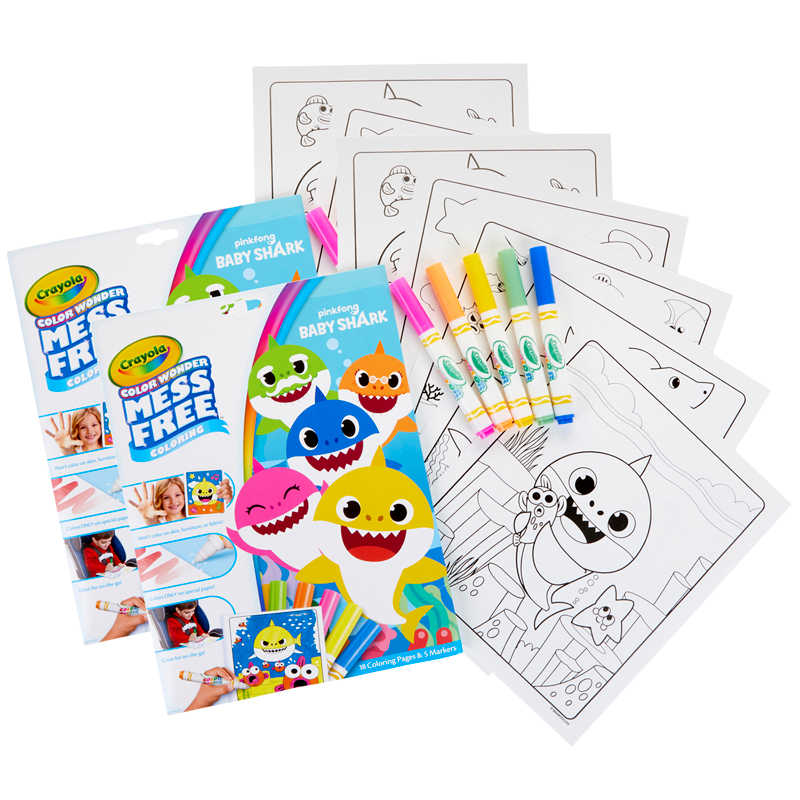 Crayola® Color Wonder Mess Free Coloring Pad & Markers, Baby Shark, 2 Sets