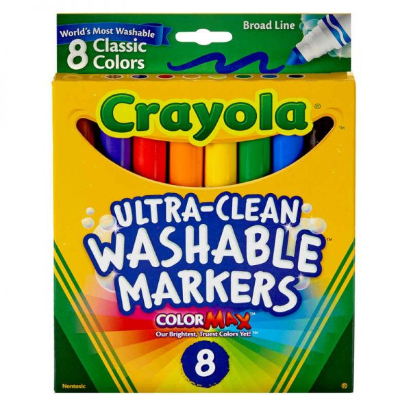 Crayola® Washable Formula Markers, Conical tip, 8 Classic Colors