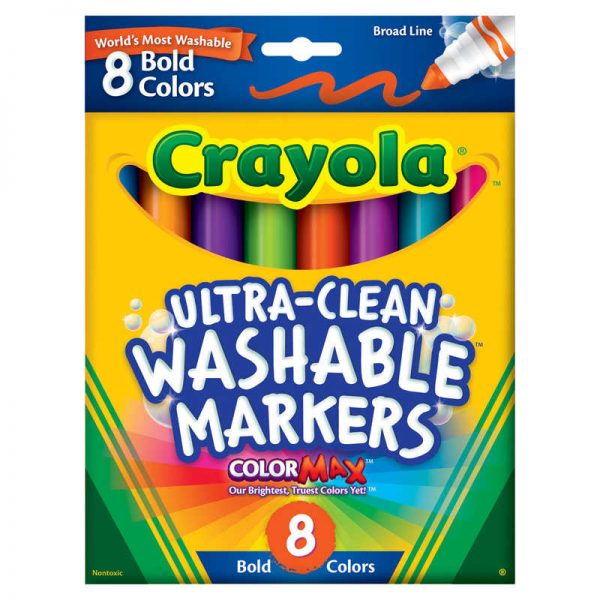 Crayola® Ultra-Clean Washable Markers, Broad Line, Bold Colors, 8 Count