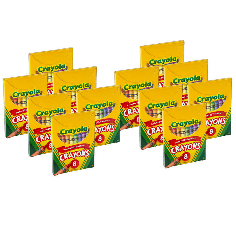 Crayola® Large Crayons, Tuck Box, 8 Colors Per Box, 12 Boxes