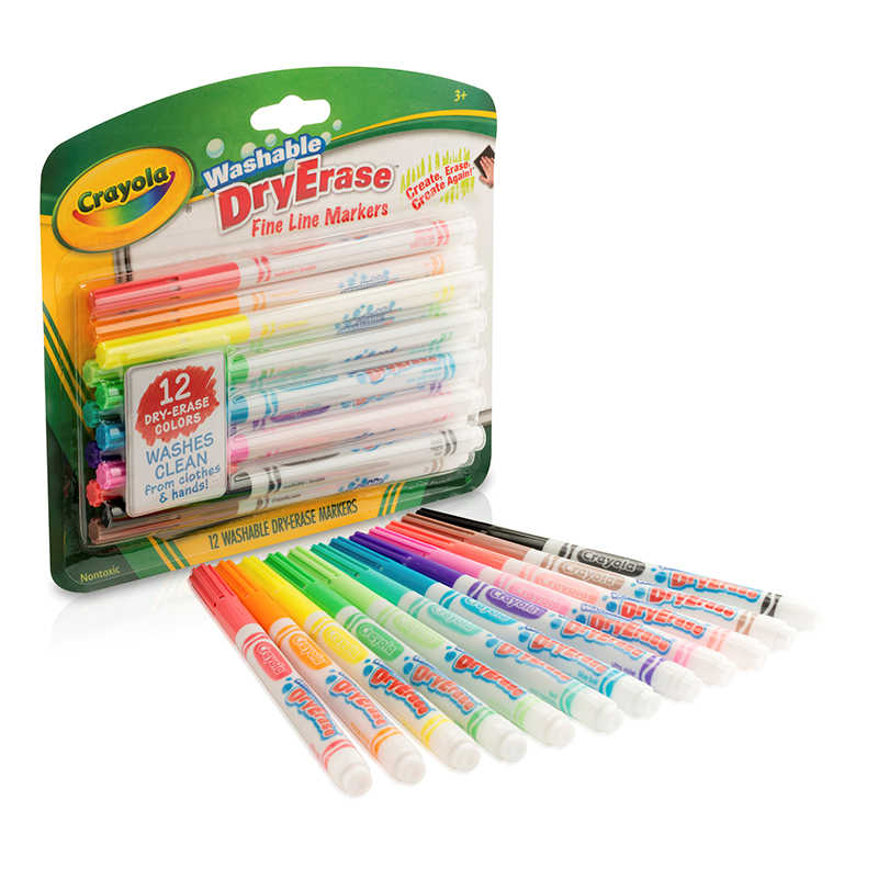 Crayola Dry Erase Fine Line Washable Markers, 12 Count