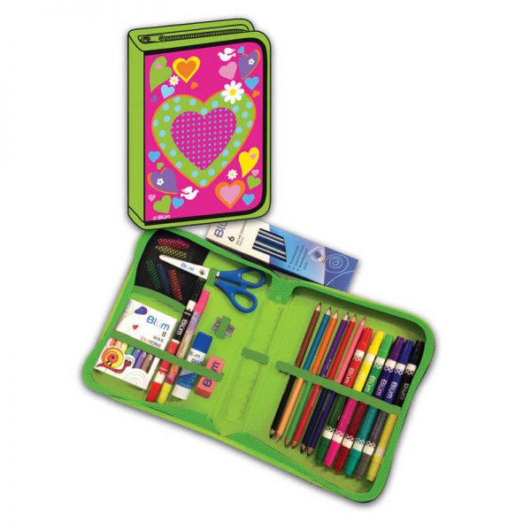 Blum School Gear Kits Heart Design All-In-One School Supplies Set with Case, Grades K-4, 41 Piece Set
