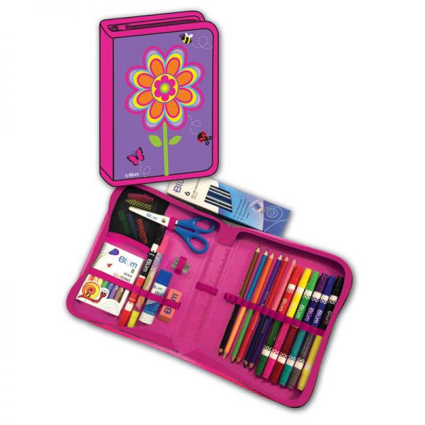Blum School Gear Kits Flowers Design All-In-One School Supplies Set with Case, Grades K-4, 41 Piece Set