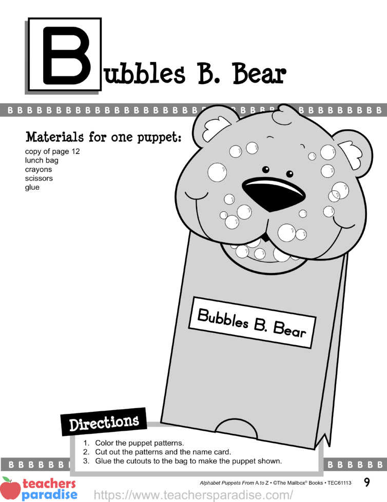 Bubbles B. Bear Craft – Alphabet Puppets from A to Z by The Education Center TEC61113