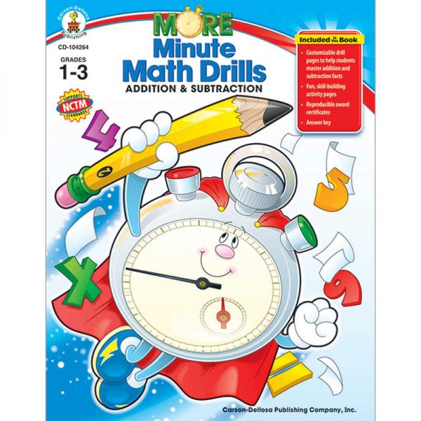 Carson Dellosa Education More Minute Math Drills: Addition and Subtraction Resource Book, Grade 1-3