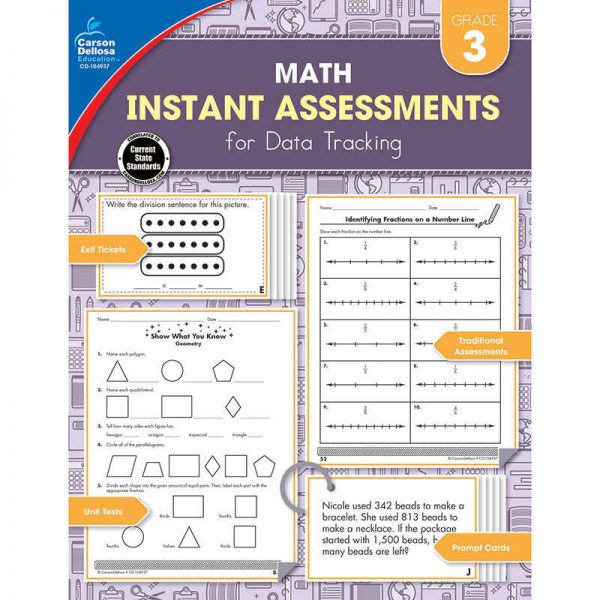 Carson Dellosa Education Math Instant Assessments for Data Tracking Resource Book, Grade 3