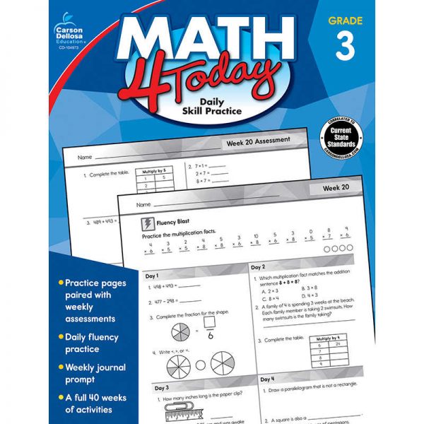 Carson Dellosa Education Math 4 Today Workbook, Grade 3