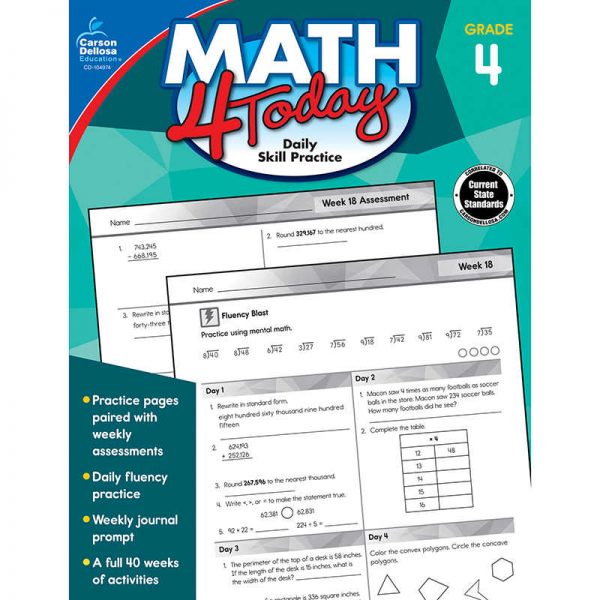 Carson Dellosa Education Math 4 Today Workbook, Grade 4