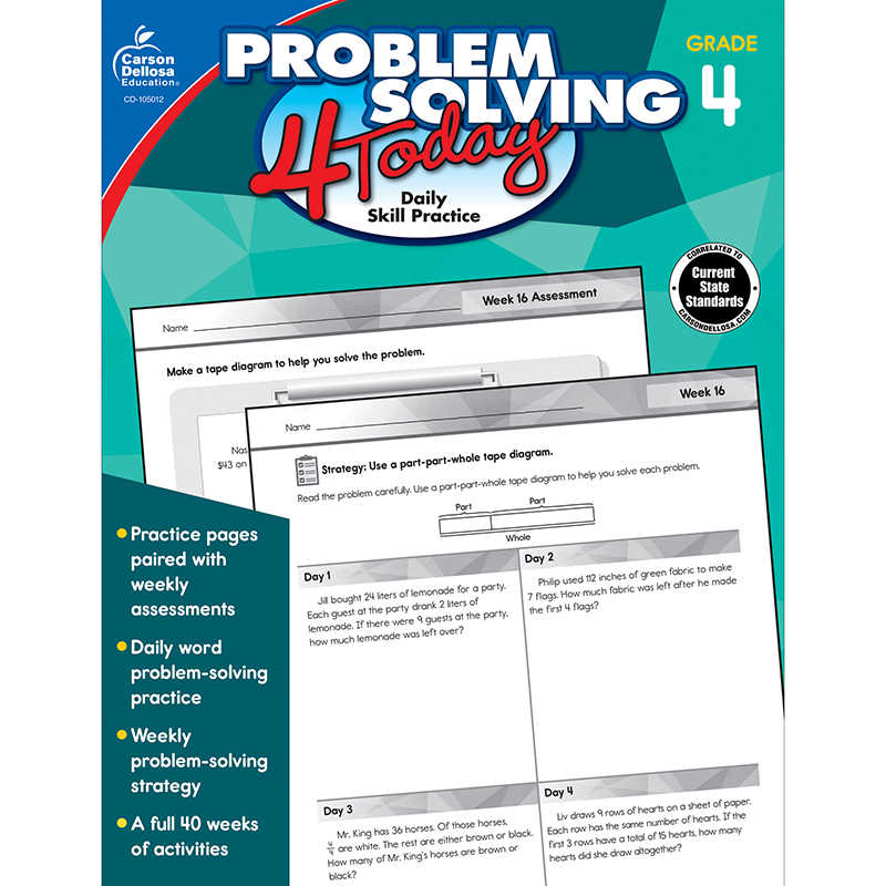 Carson Dellosa Education Problem Solving 4 Today Workbook, Grade 4