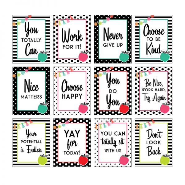 Schoolgirl Style™ Black, White & Stylish Brights Mini Posters, Set of 12