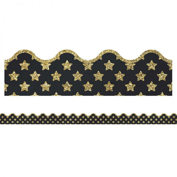 Carson Dellosa Education Sparkle + Shine Gold Glitter Stars Scalloped Border, 39'