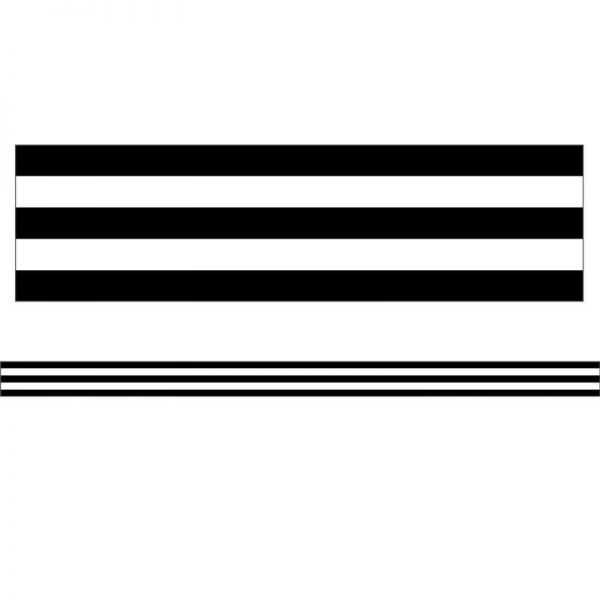 Schoolgirl Style™ Industrial Chic Black & White Stripes Straight Border, 36 Feet Per Pack, 6 Packs
