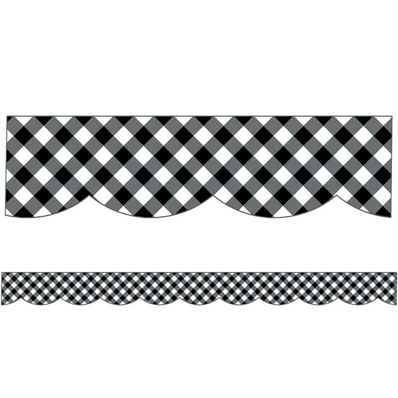 Schoolgirl Style™ Woodland Whimsy Black & White Gingham Scalloped Border, 39 Feet Per Pack, 6 Packs