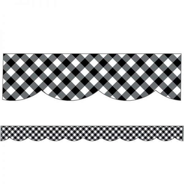 Schoolgirl Style™ Woodland Whimsy Black & White Gingham Scalloped Border, 39'