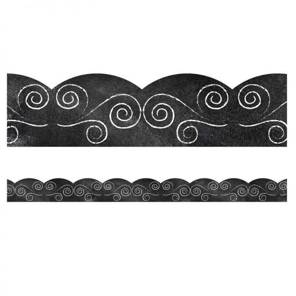 Schoolgirl Style™ Industrial Cafe Swirls on Chalkboard Scalloped Border, 39'
